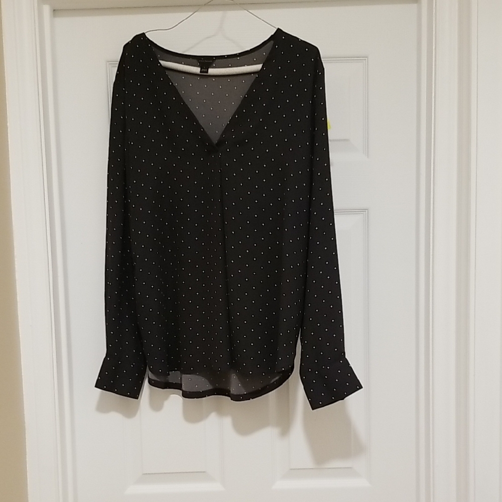 Ann Taylor Black Blouse with White Dots